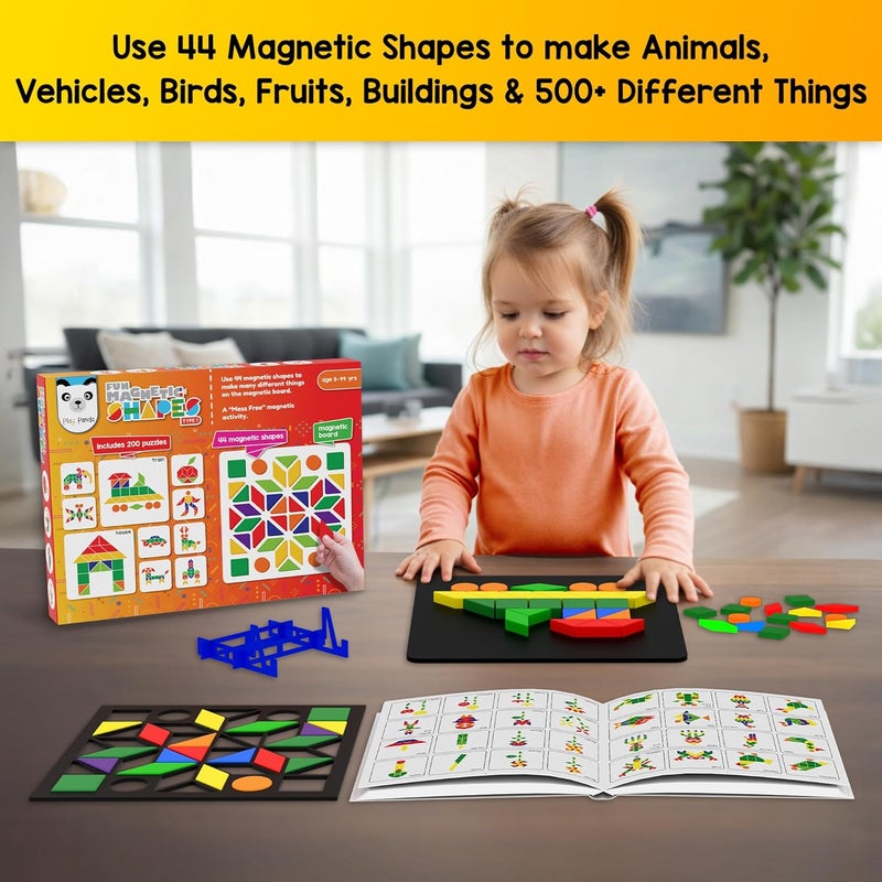Play Panda Fun Magnetic Shapes Type 1 - 44 Magnetic Shapes with 200 Pattern Book and Magnetic Board - Image 4